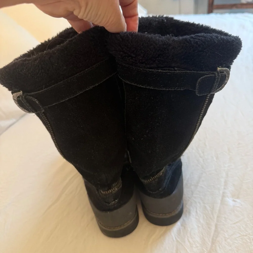 BareTraps Lantana Mid Calf Boots Women Sz 10 Black Suede Faux Fur Lined SDS Zip